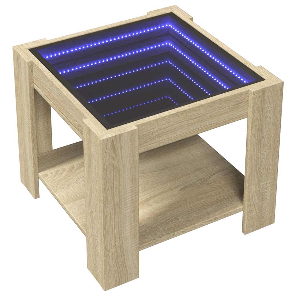 Stolić za kavu LED boja hrasta 53x53x45 cm konstruirano drvo