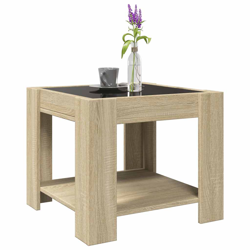 Stolić za kavu LED boja hrasta 53x53x45 cm konstruirano drvo