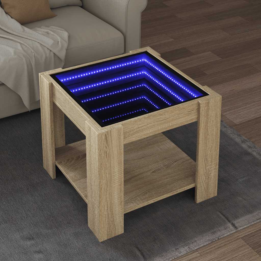 Stolić za kavu LED boja hrasta 53x53x45 cm konstruirano drvo