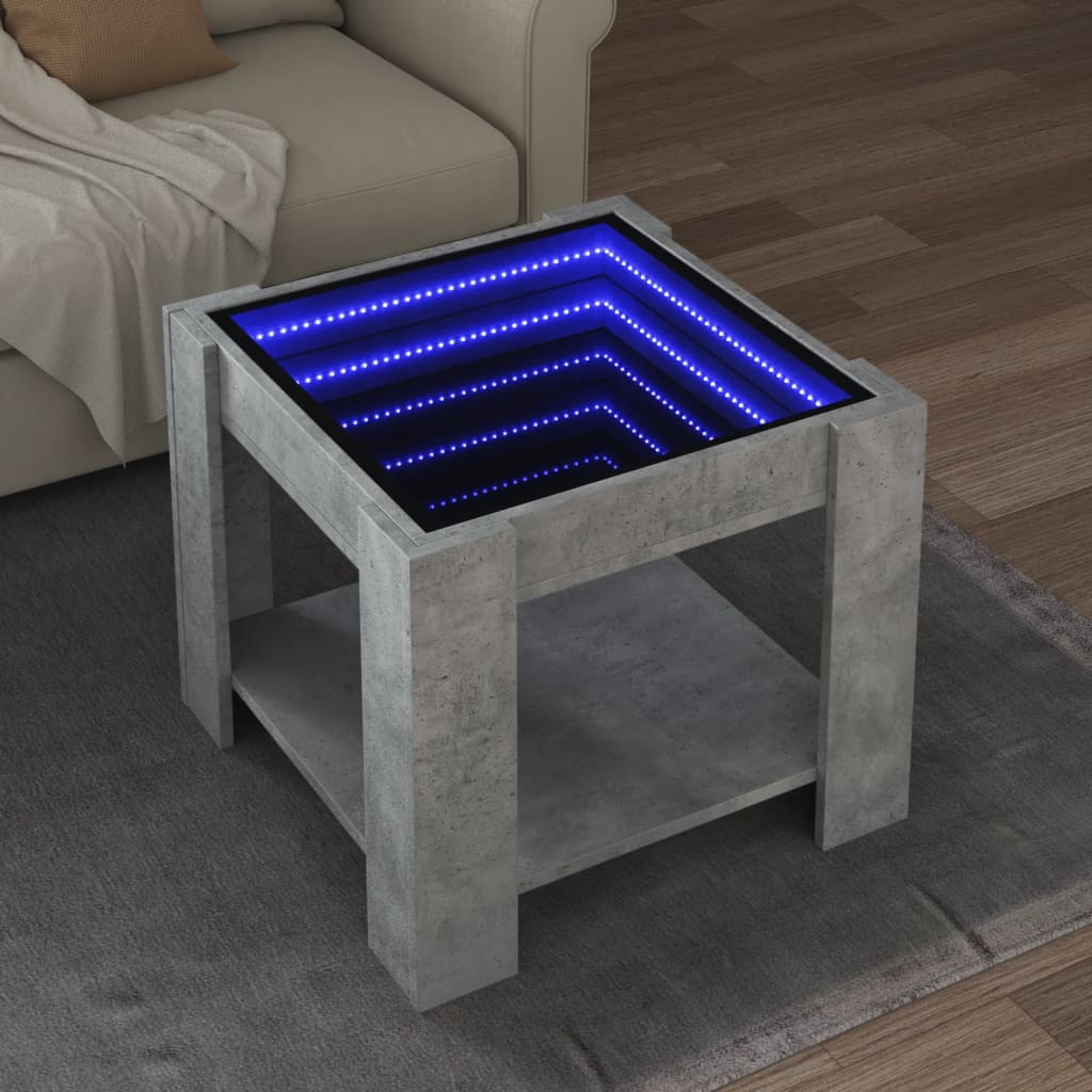 Stolić za kavu LED siva boja betona 53x53x45 cm drveni