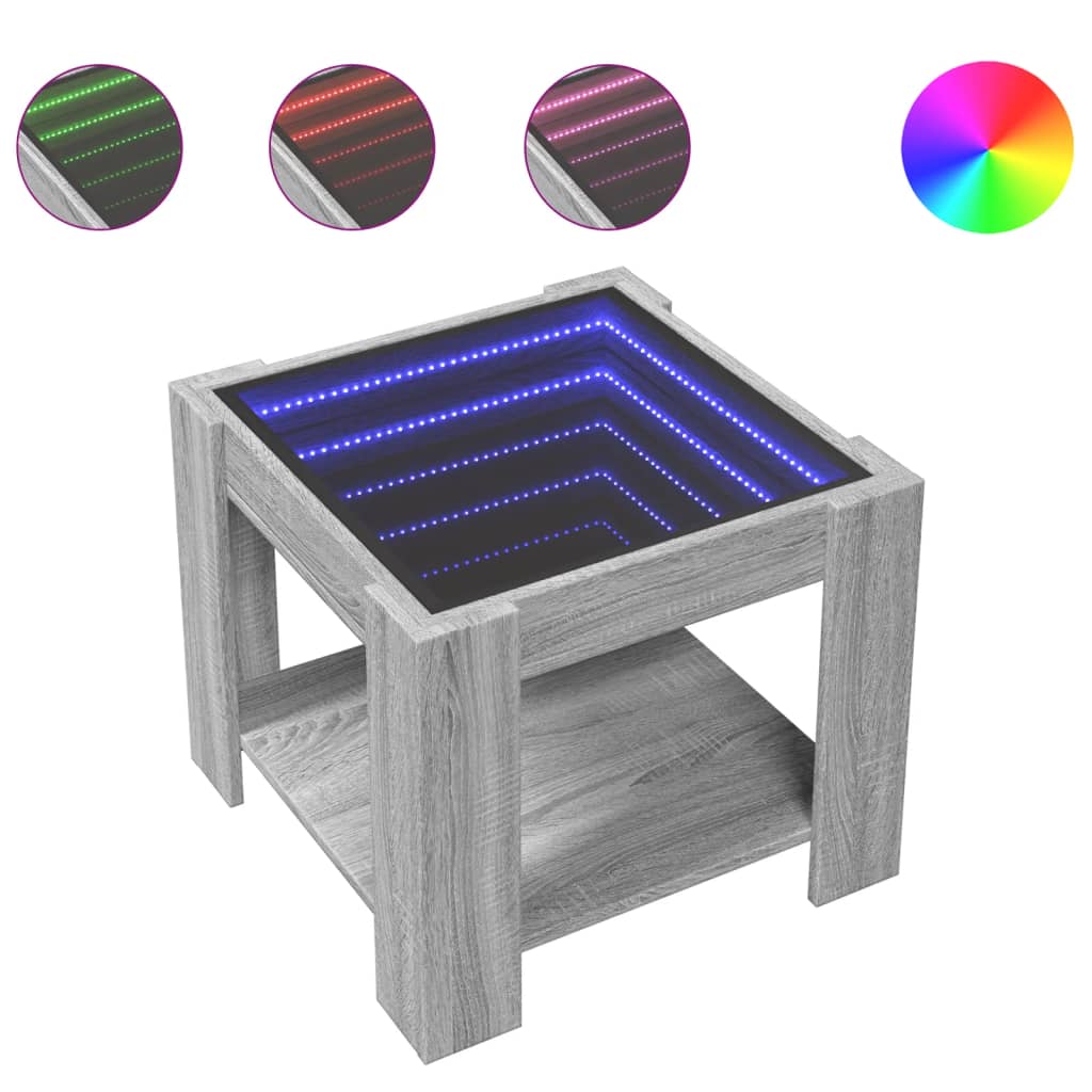 Stolić za kavu LED boja hrasta 53x53x45 cm konstruirano drvo