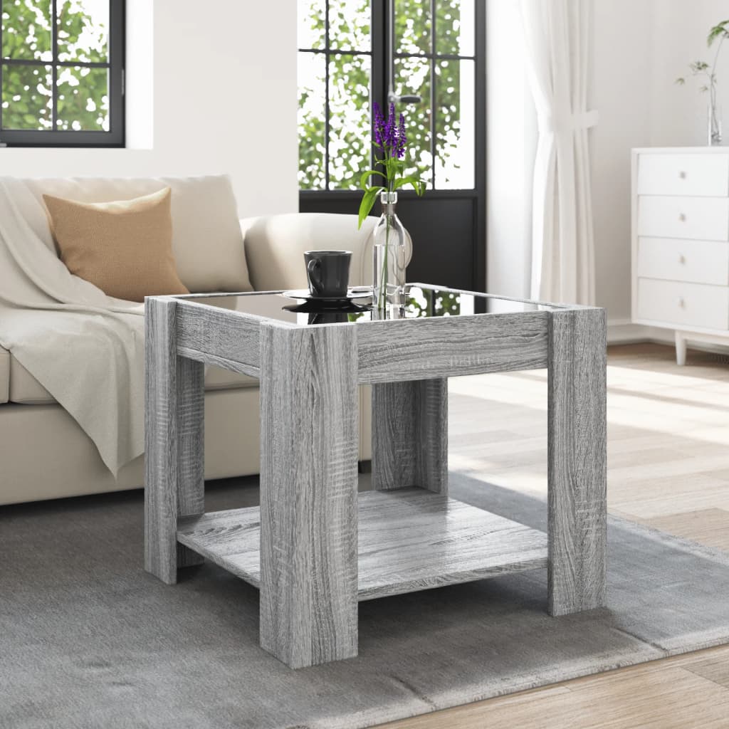 Stolić za kavu LED boja hrasta 53x53x45 cm konstruirano drvo
