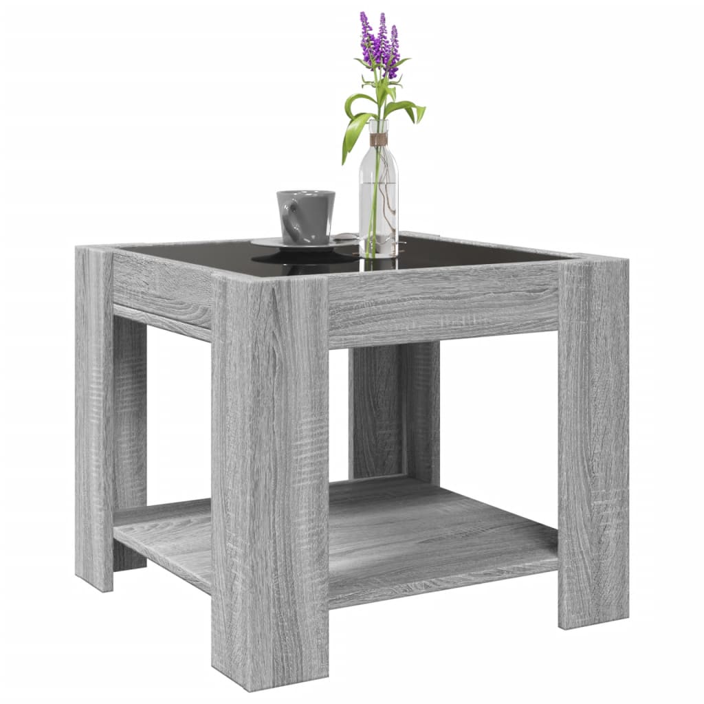 Stolić za kavu LED boja hrasta 53x53x45 cm konstruirano drvo
