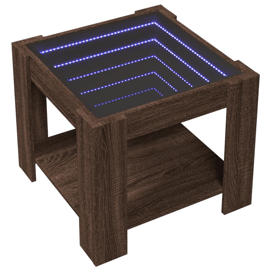 Stolić za kavu LED smeđa boja hrasta 53x53x45 cm drveni