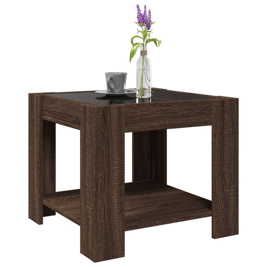 Stolić za kavu LED smeđa boja hrasta 53x53x45 cm drveni