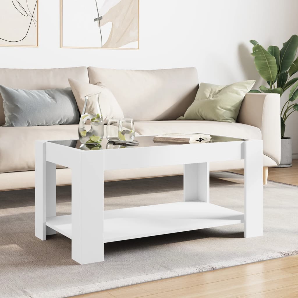Stolić za kavu s LED bijeli 93x53x45 cm od konstruiranog drva