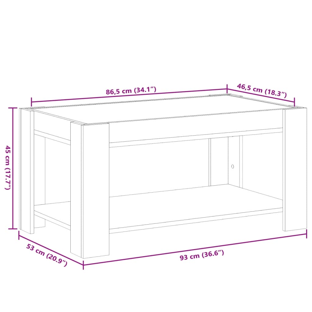 Stolić za kavu LED smeđa boja hrasta 93x53x45 cm drveni