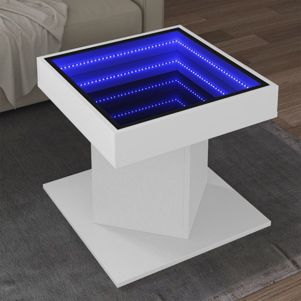Stolić za kavu LED bijeli 50x50x45 cm od konstruiranog drva