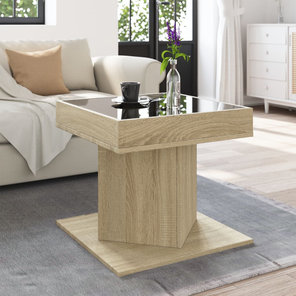 Stolić za kavu LED boja hrasta 50x50x45 cm konstruirano drvo