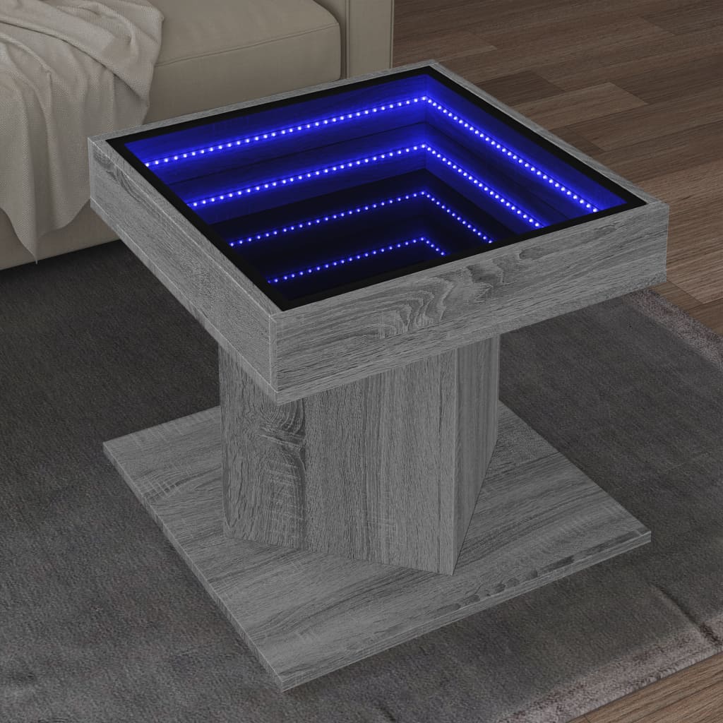 Stolić za kavu LED boja hrasta 50x50x45 cm konstruirano drvo