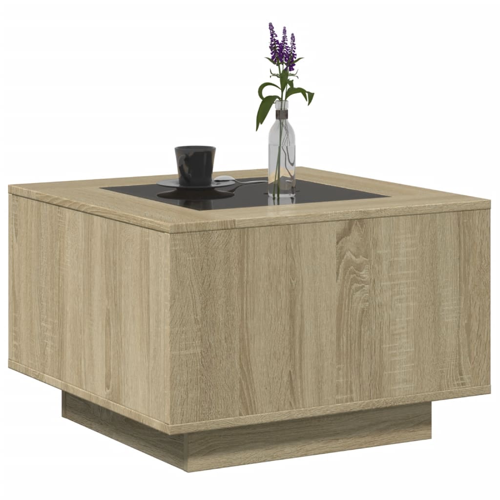 Stolić za kavu LED boja hrasta 60x60x40 cm konstruirano drvo