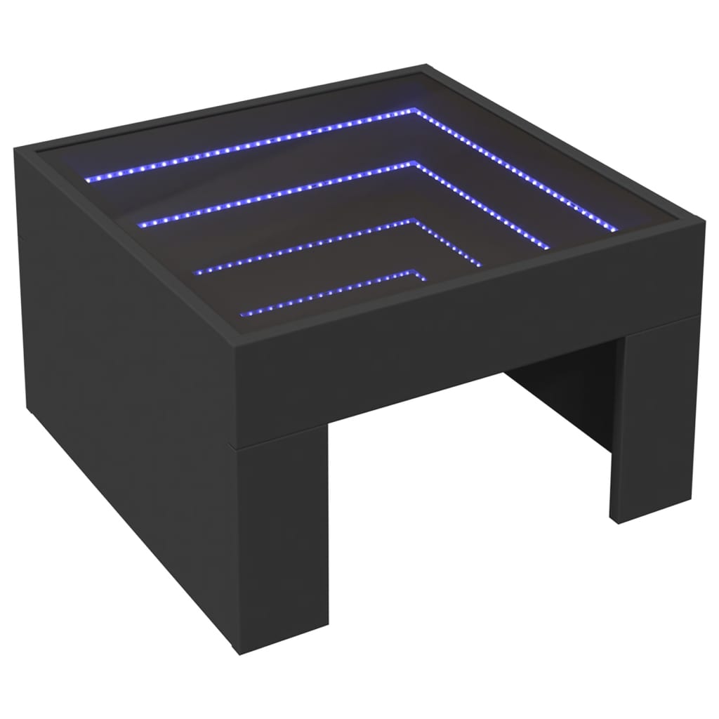 Stolić za kavu s beskonačnim LED svjetlima crni 50x50x30 cm