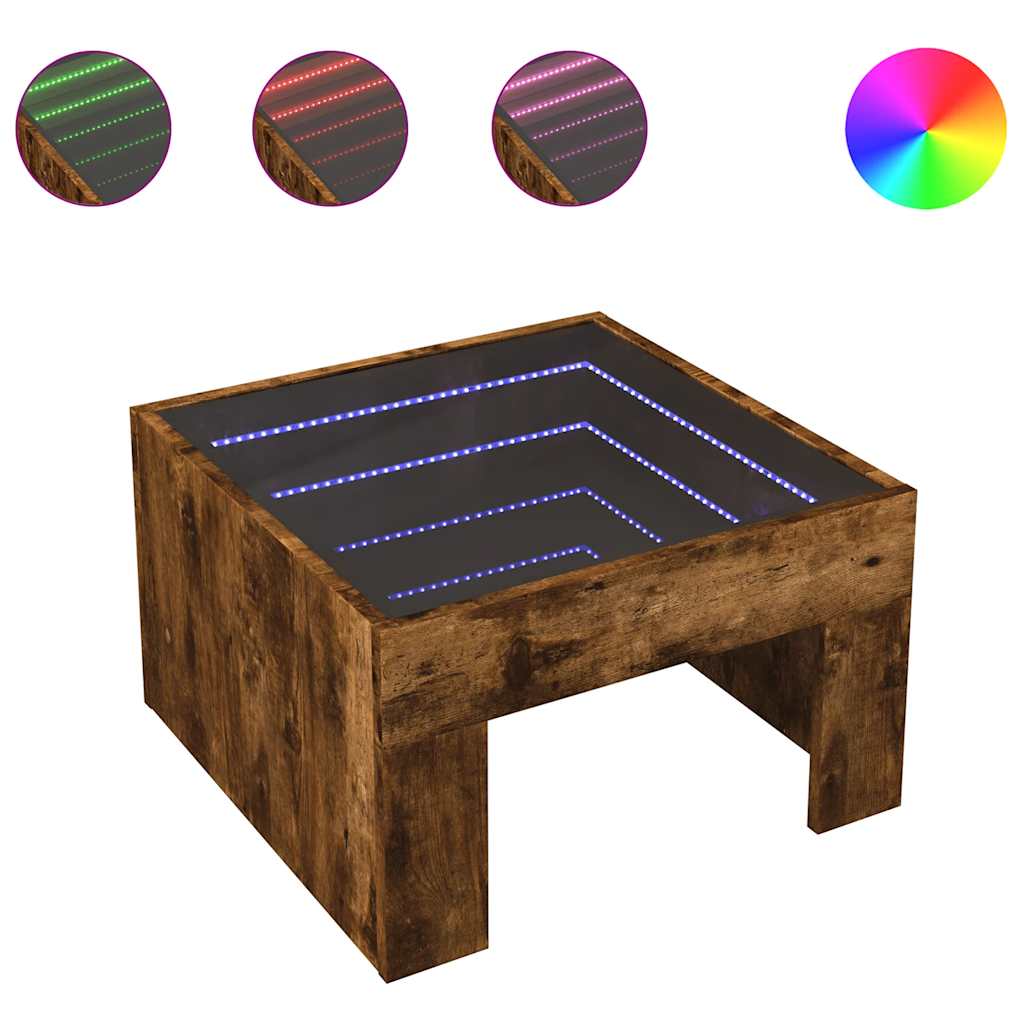 Stolić s beskonačnim LED svjetlima boja hrasta 50x50x30 cm