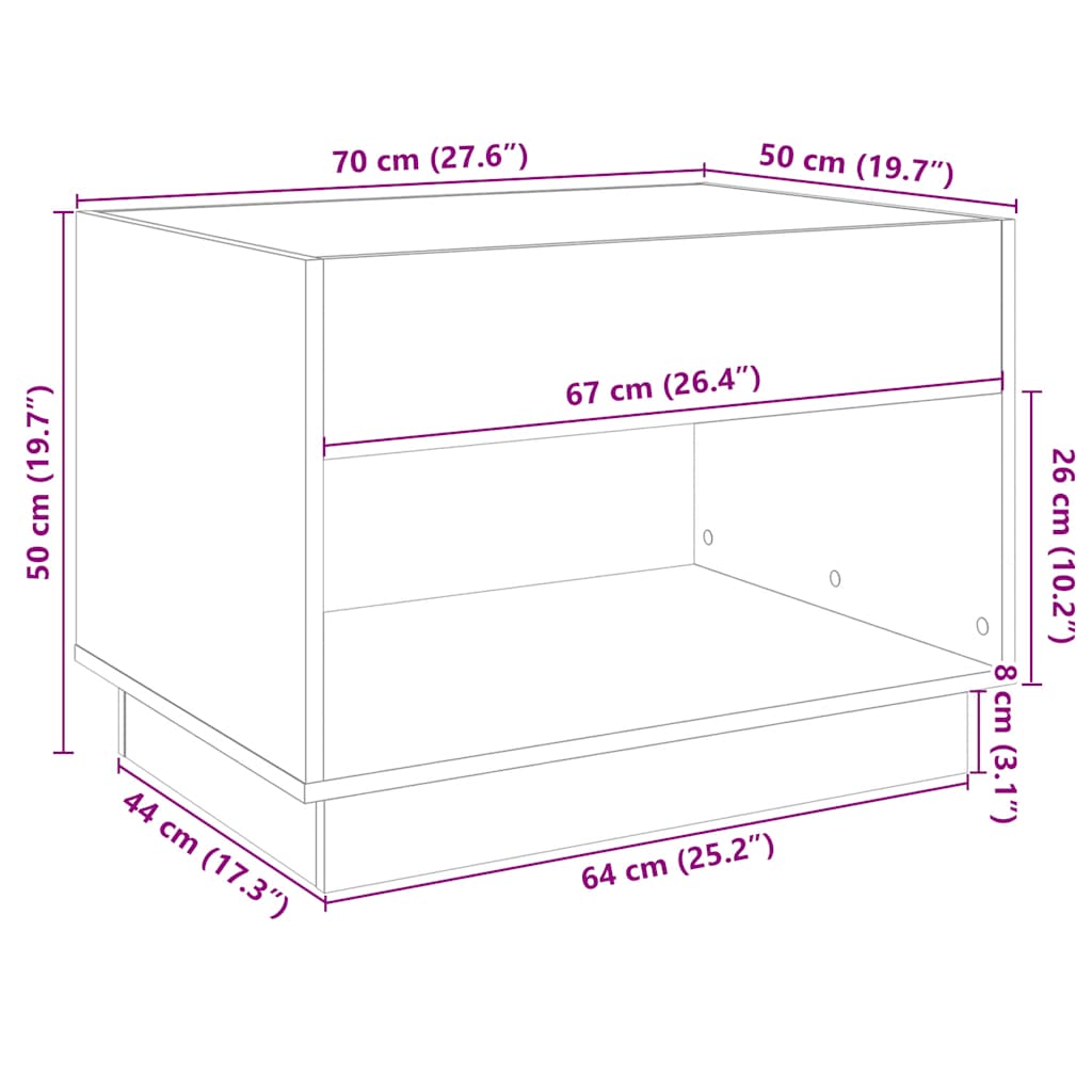 Stolić za kavu s beskonačnim LED svjetlima bijeli 70x50x50 cm