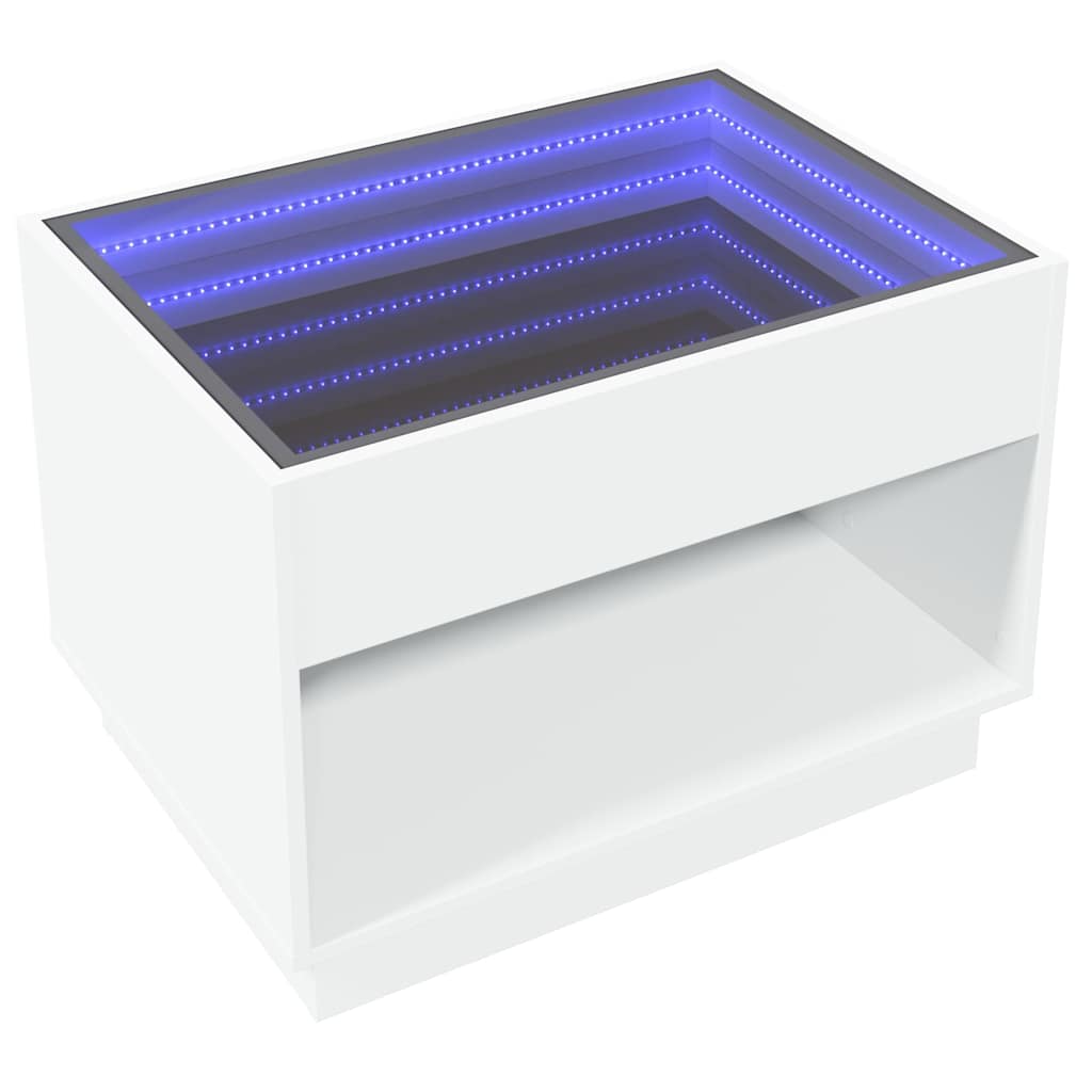 Stolić za kavu s beskonačnim LED svjetlima bijeli 70x50x50 cm