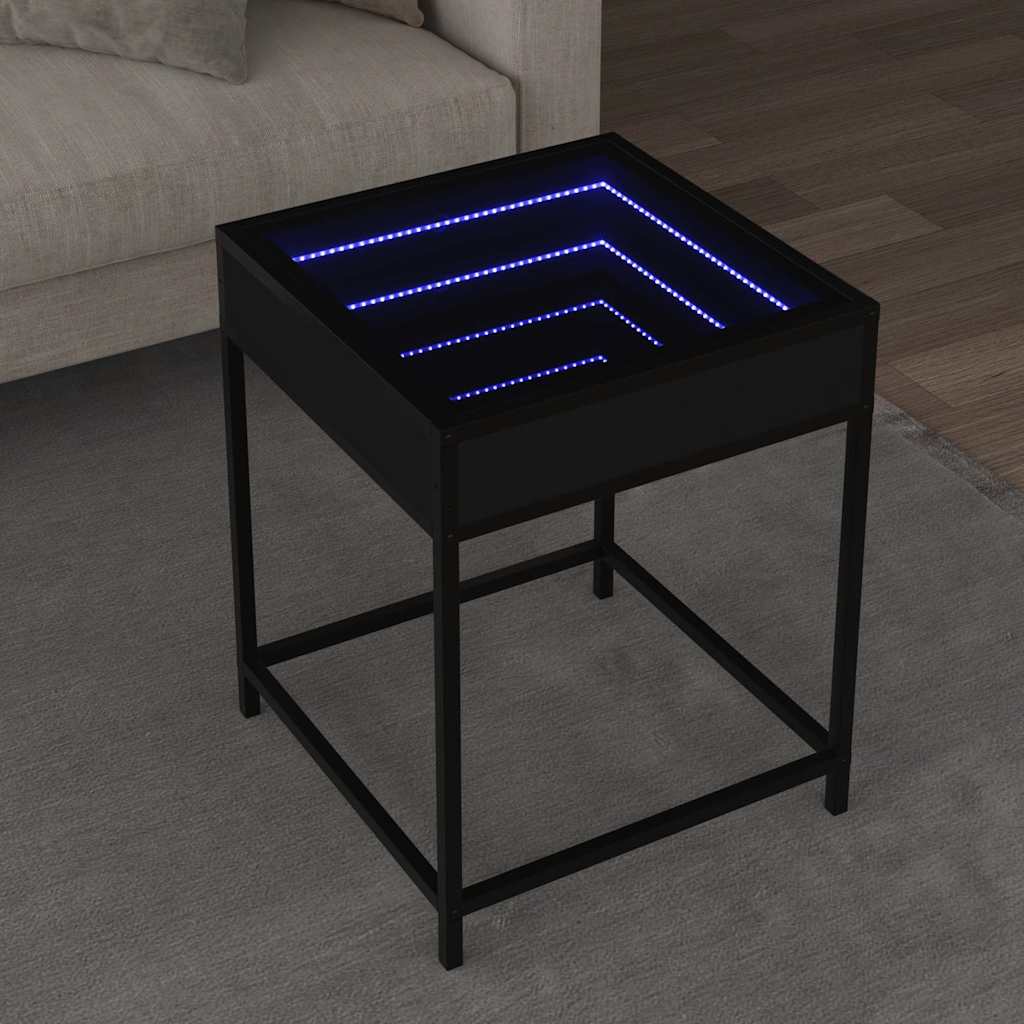 Stolić za kavu s beskonačnim LED svjetlima crni 40 x 40 x 51 cm