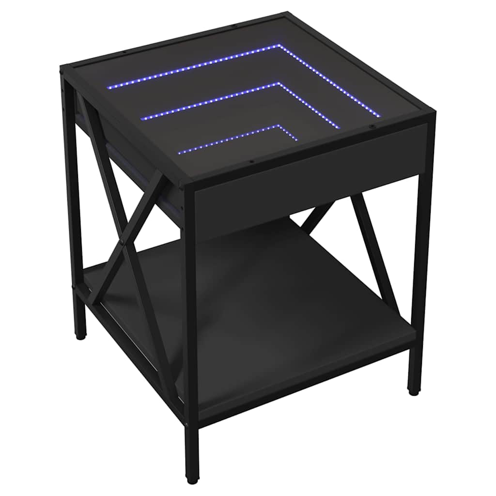 Stolić za kavu s beskonačnim LED svjetlima crni 40x40x49 cm