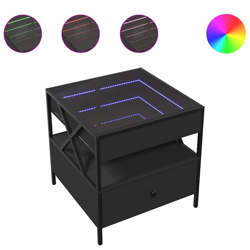 Stolić za kavu s beskonačnim LED svjetlima crni 50 x 50 x 51 cm