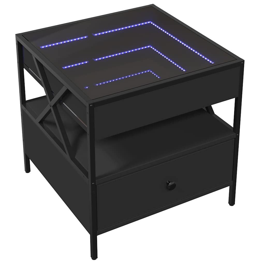 Stolić za kavu s beskonačnim LED svjetlima crni 50 x 50 x 51 cm