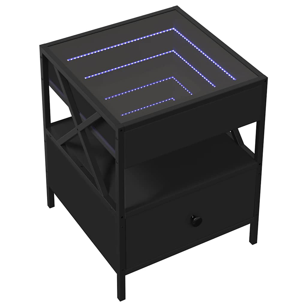 Stolić za kavu s beskonačnim LED svjetlima crni 40 x 40 x 51 cm