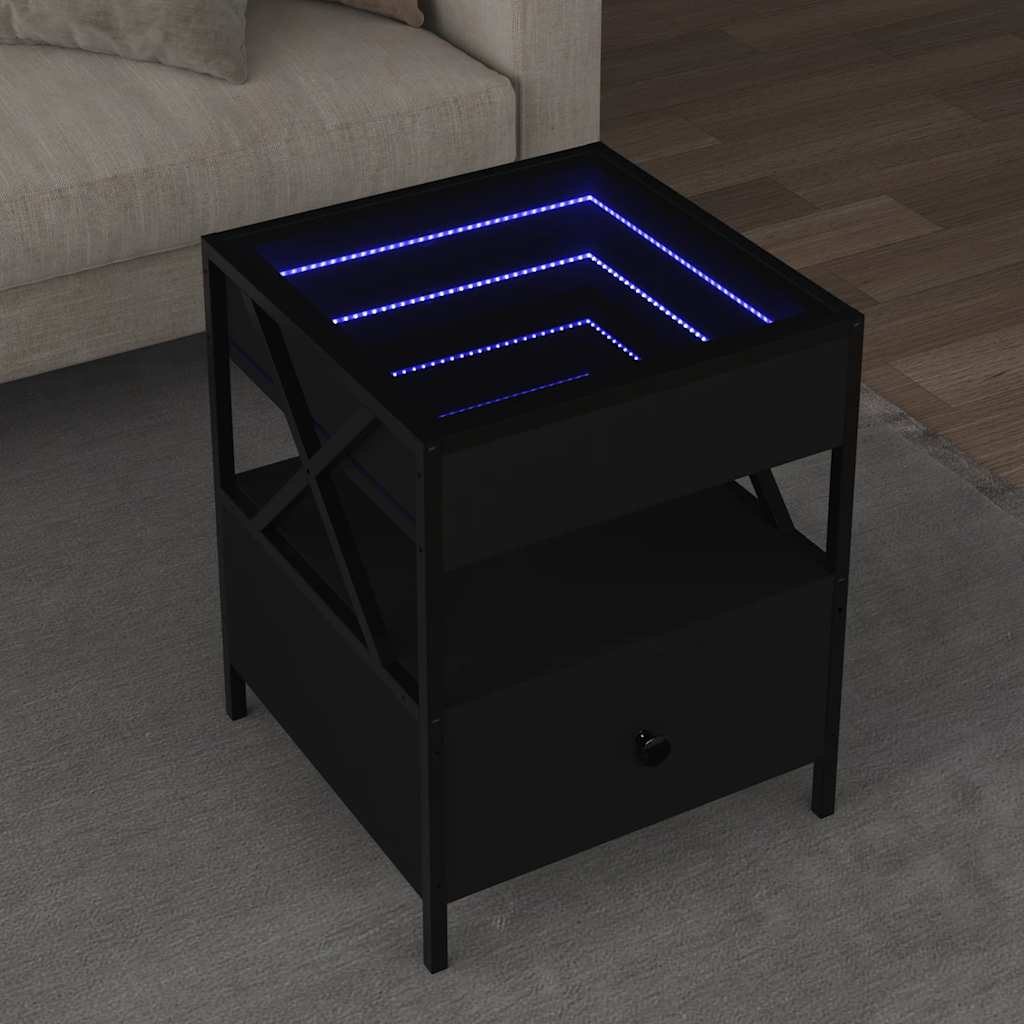 Stolić za kavu s beskonačnim LED svjetlima crni 40 x 40 x 51 cm