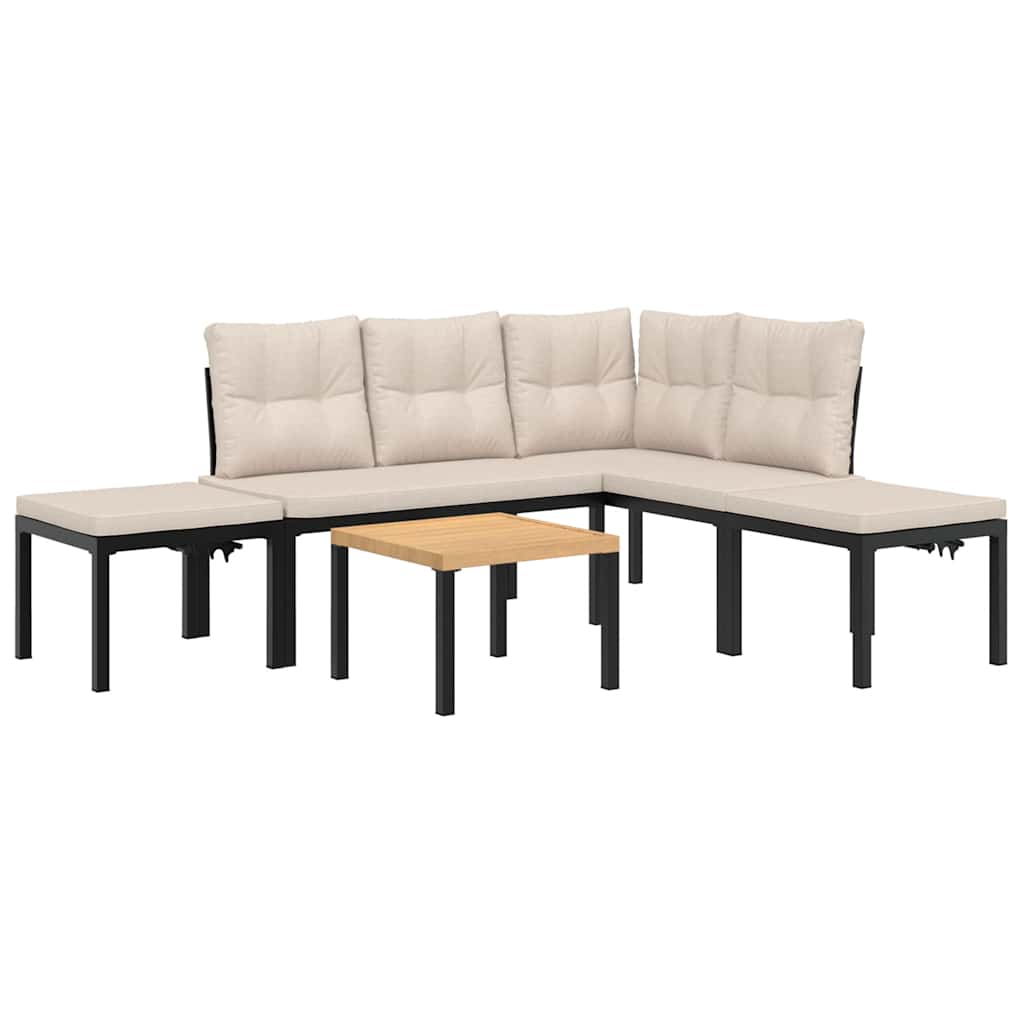 5-dijelni set vrtnih sofa s jastucima čelik obložen prahom crni