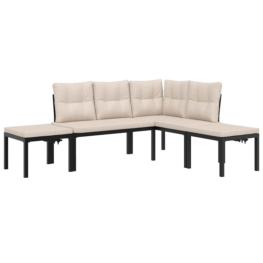 4-dijelni set vrtnih sofa s jastucima čelik obložen prahom crni