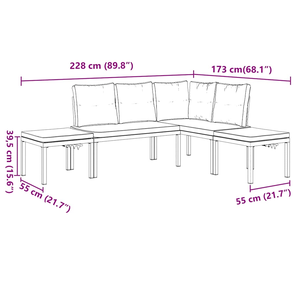 4-dijelni set vrtnih sofa s jastucima čelik obložen prahom crni