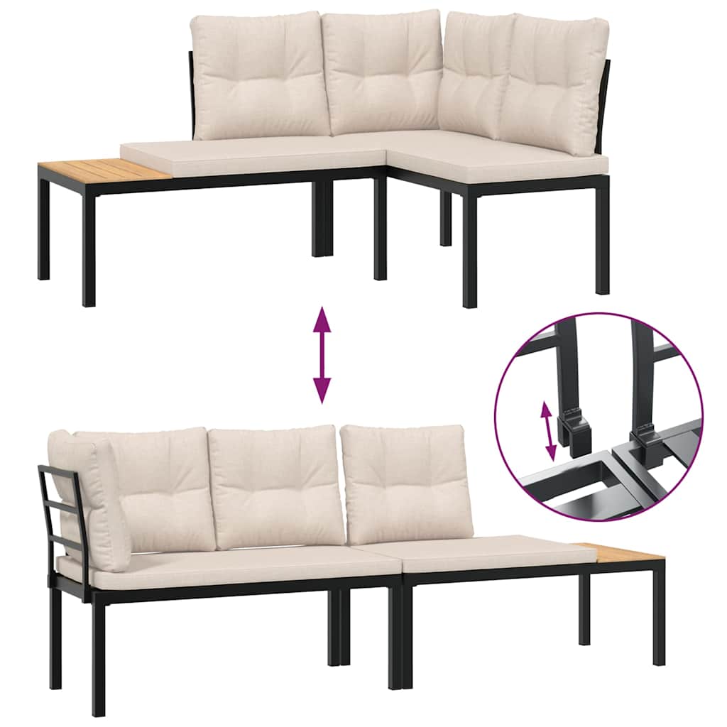 5-dijelni set vrtnih sofa s jastucima čelik obložen prahom crni