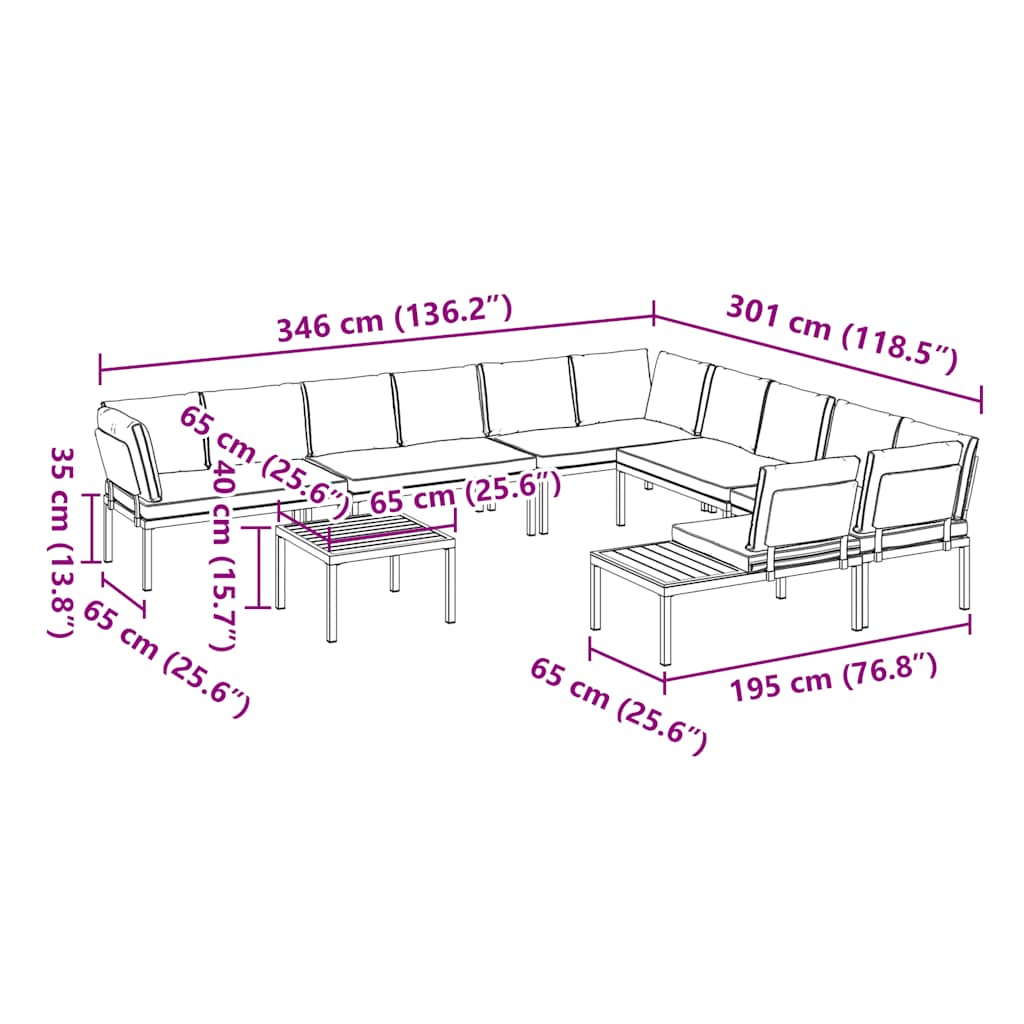 7-dijelni set vrtnih sofa s jastucima crni aluminijski