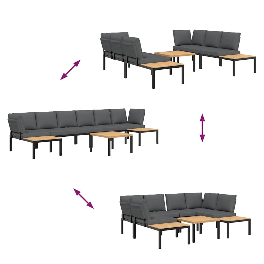 5-dijelni set vrtnih sofa s jastucima crni aluminijski