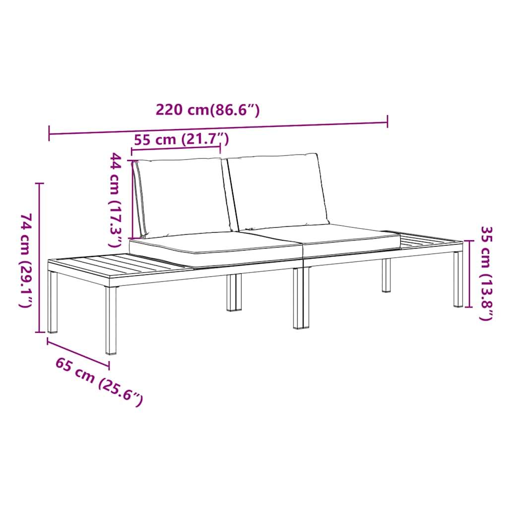 2-dijelni set vrtnih sofa s jastucima crni aluminijski