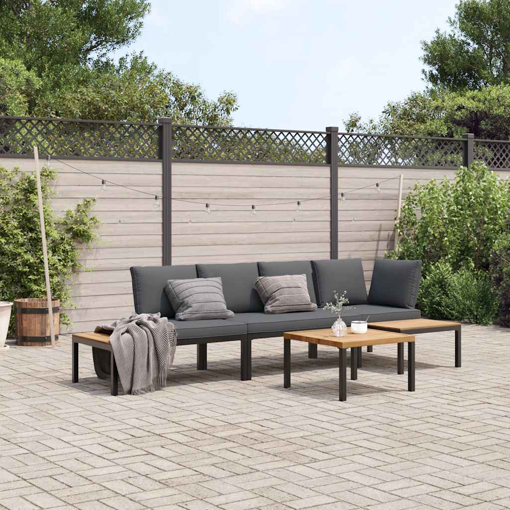 4-dijelni set vrtnih sofa s jastucima crni aluminijski