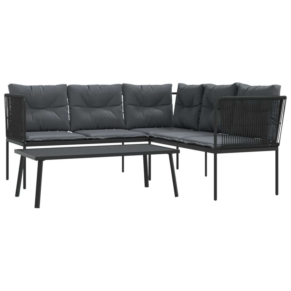 Set vrtnih sofa s jastucima crni od čelika i tekstilena
