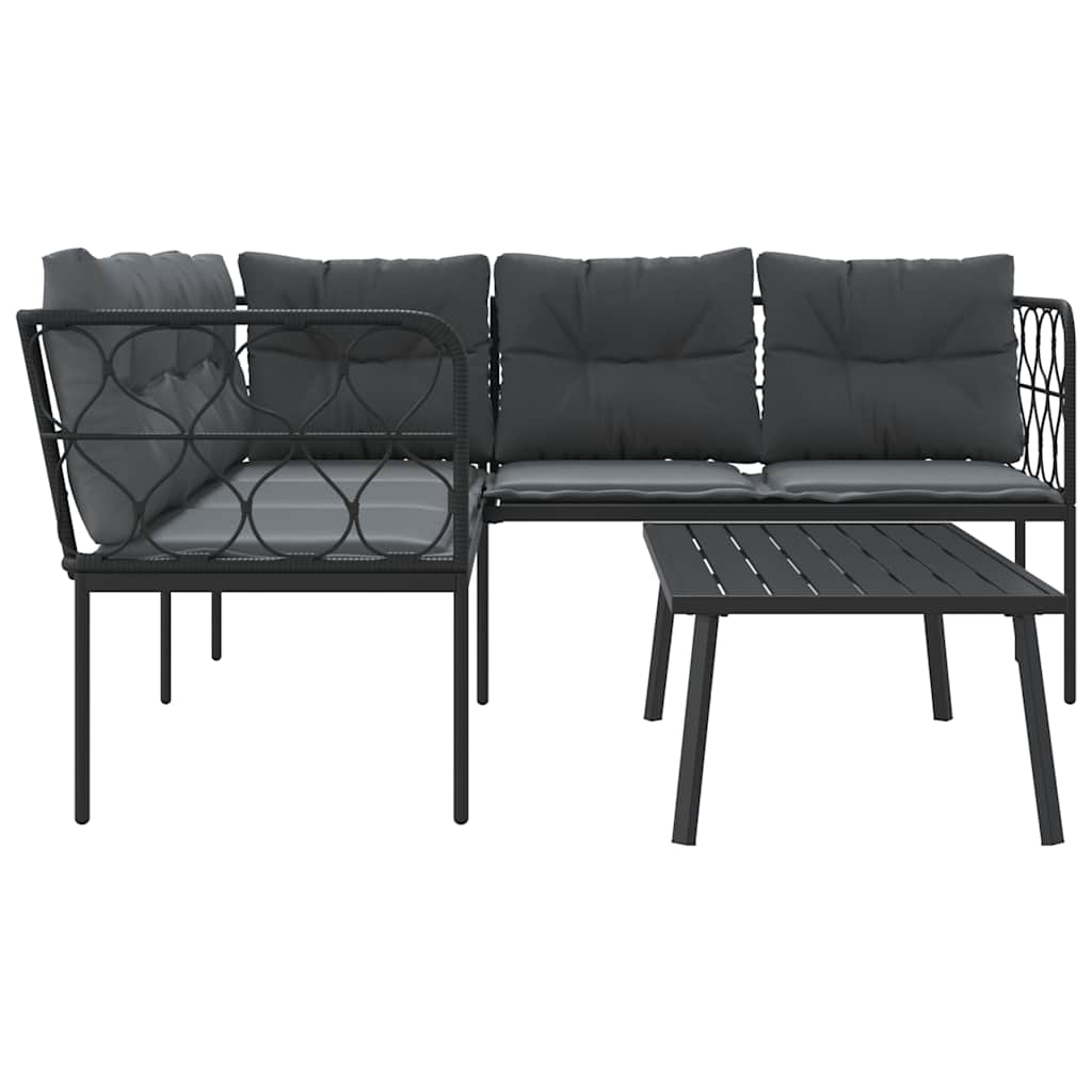 Set vrtnih sofa s jastucima crni od čelika i tekstilena
