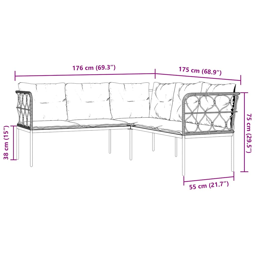 Set vrtnih sofa s jastucima crni od čelika i tekstilena
