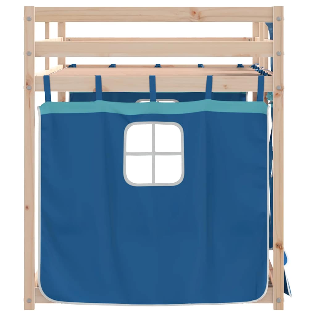 Krevet na kat sa zavjesama plavi 90 x 200 cm od borovine