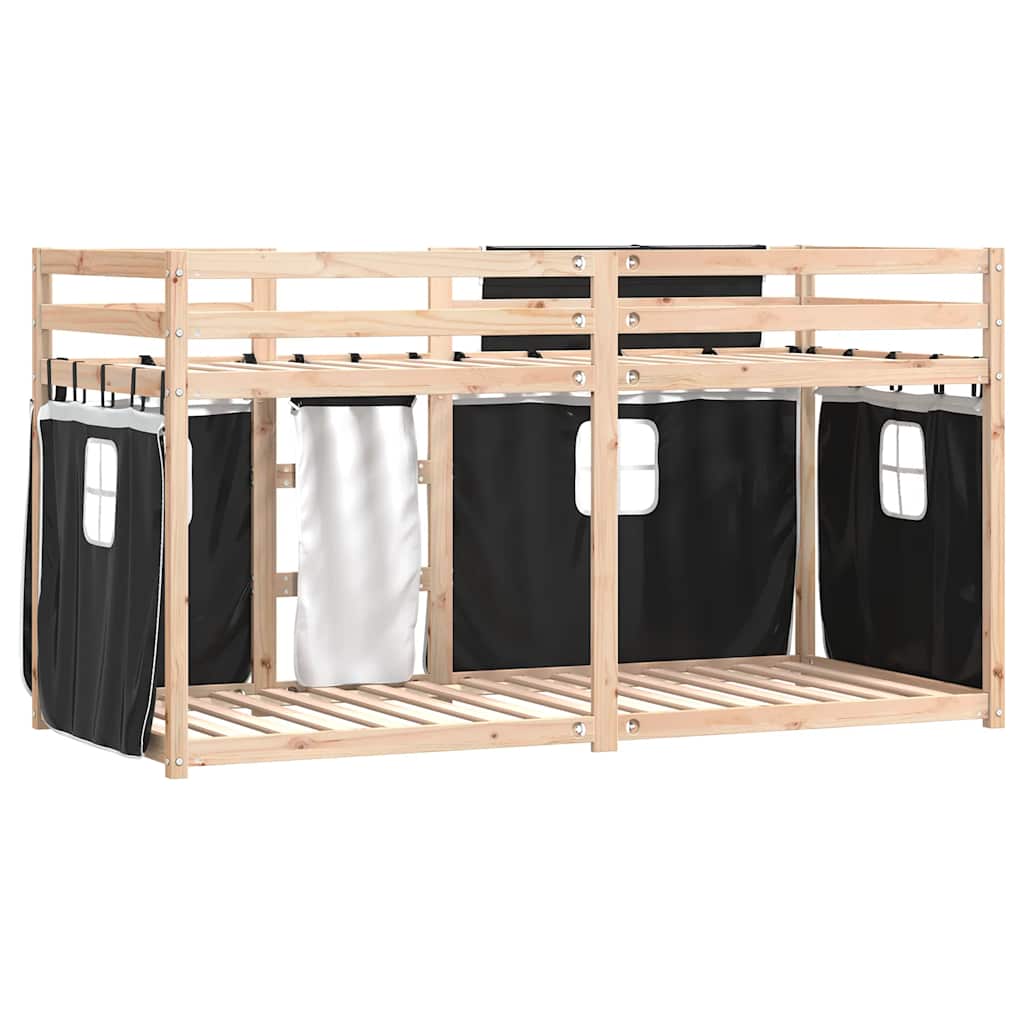 Krevet na kat sa zavjesama bijelo-crni 80 x 200 cm od borovine