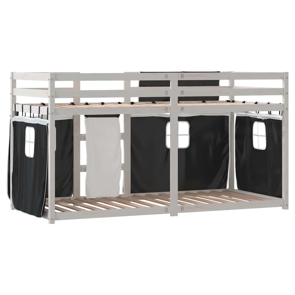Krevet na kat sa zavjesama bijelo-crni 80 x 200 cm od borovine
