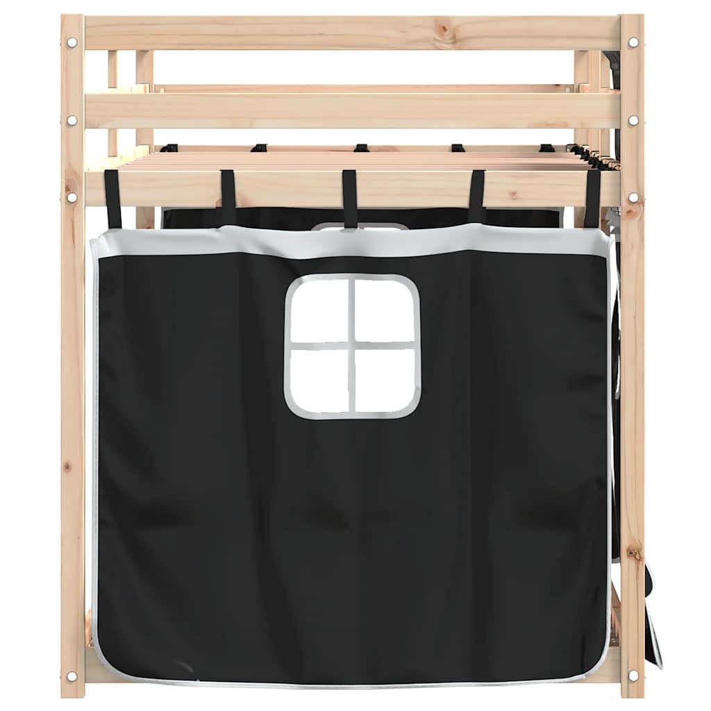 Krevet na kat sa zavjesama bijelo-crni 90 x 190 cm od borovine