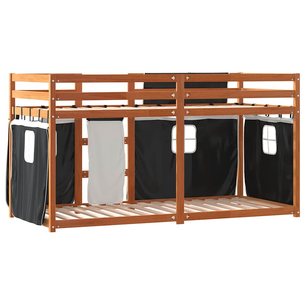Krevet na kat sa zavjesama bijelo-crni 80 x 200 cm od borovine