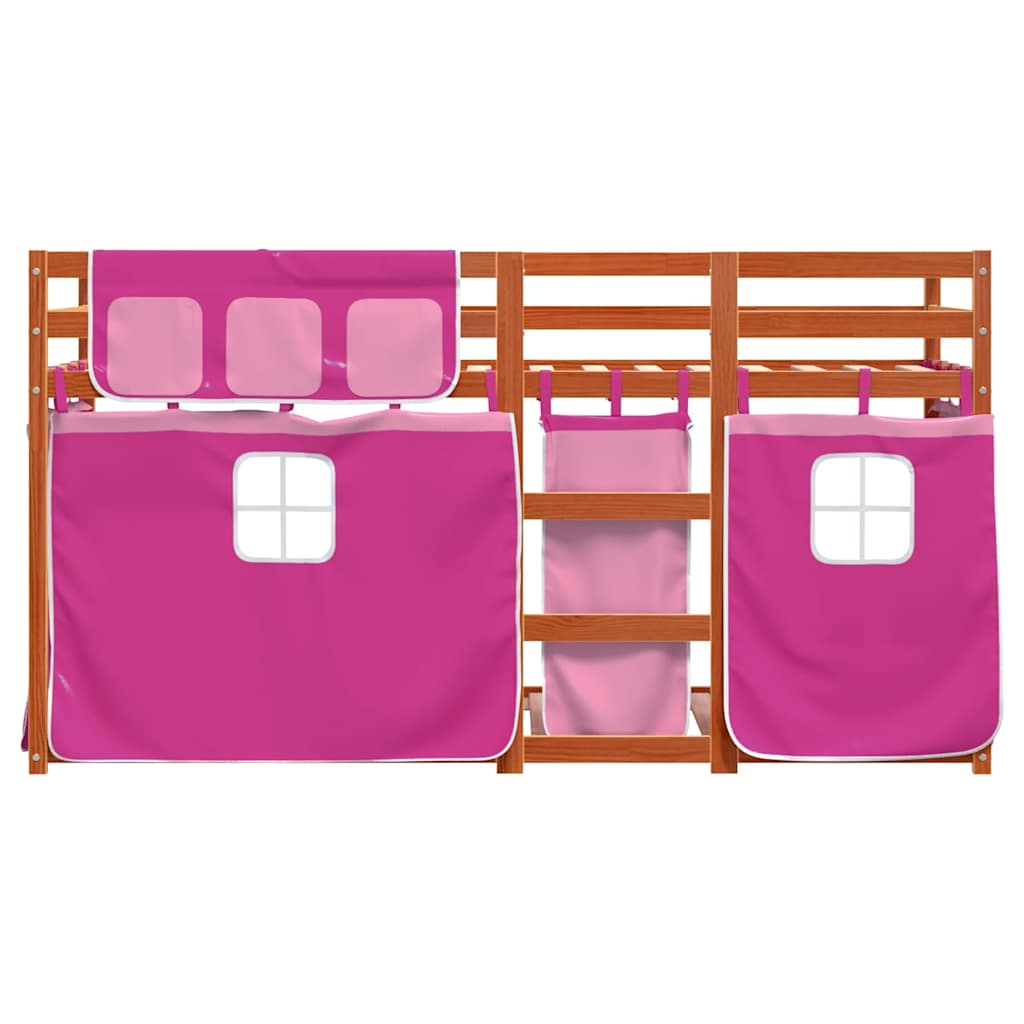 Krevet na kat sa zavjesama ružičasti 80 x 200 cm od borovine