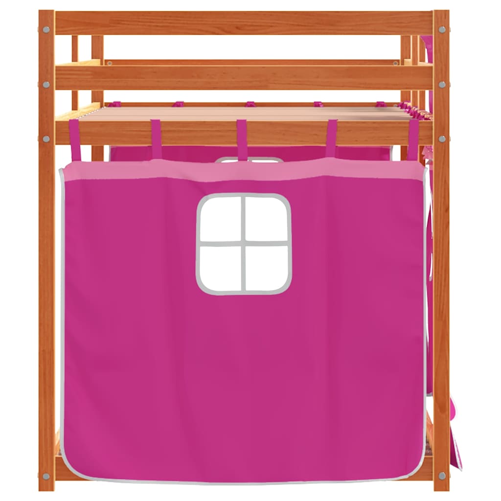 Krevet na kat sa zavjesama ružičasti 80 x 200 cm od borovine