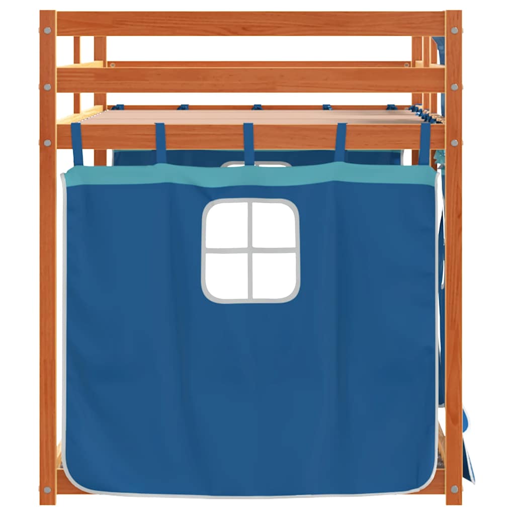 Krevet na kat sa zavjesama plavi 90 x 200 cm od borovine