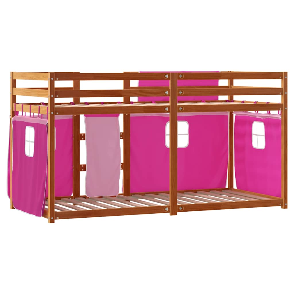 Krevet na kat sa zavjesama ružičasti 90 x 200 cm od borovine