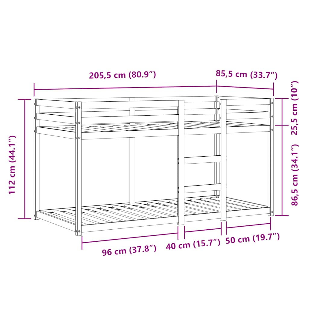 Krevet na kat sa zavjesama bijelo-crni 80 x 200 cm od borovine
