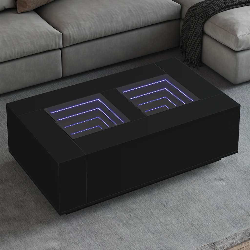 Stolić za kavu s beskonačnim LED svjetlima crni 116x69x40 cm