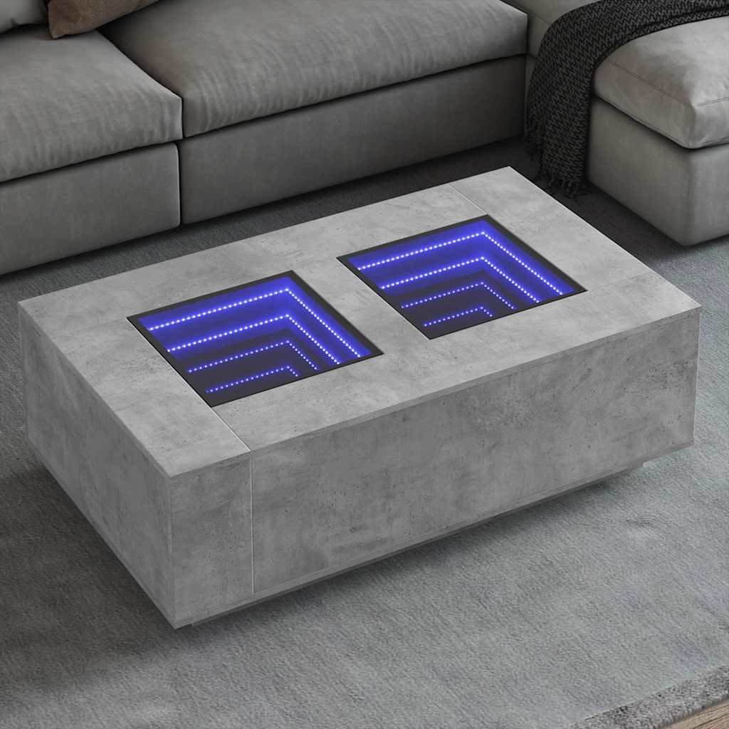 Stolić s beskonačnim LED siva boja betona 116x69x40 cm