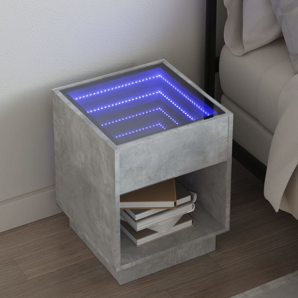 Noćni ormarić s beskonačnim LED siva boja betona 40x40x50 cm