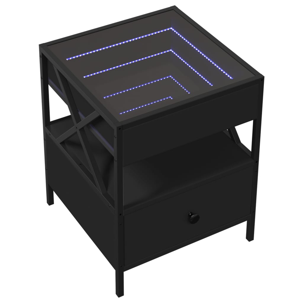 Noćni ormarić s beskonačnim LED svjetlima crni 40 x 40 x 51 cm